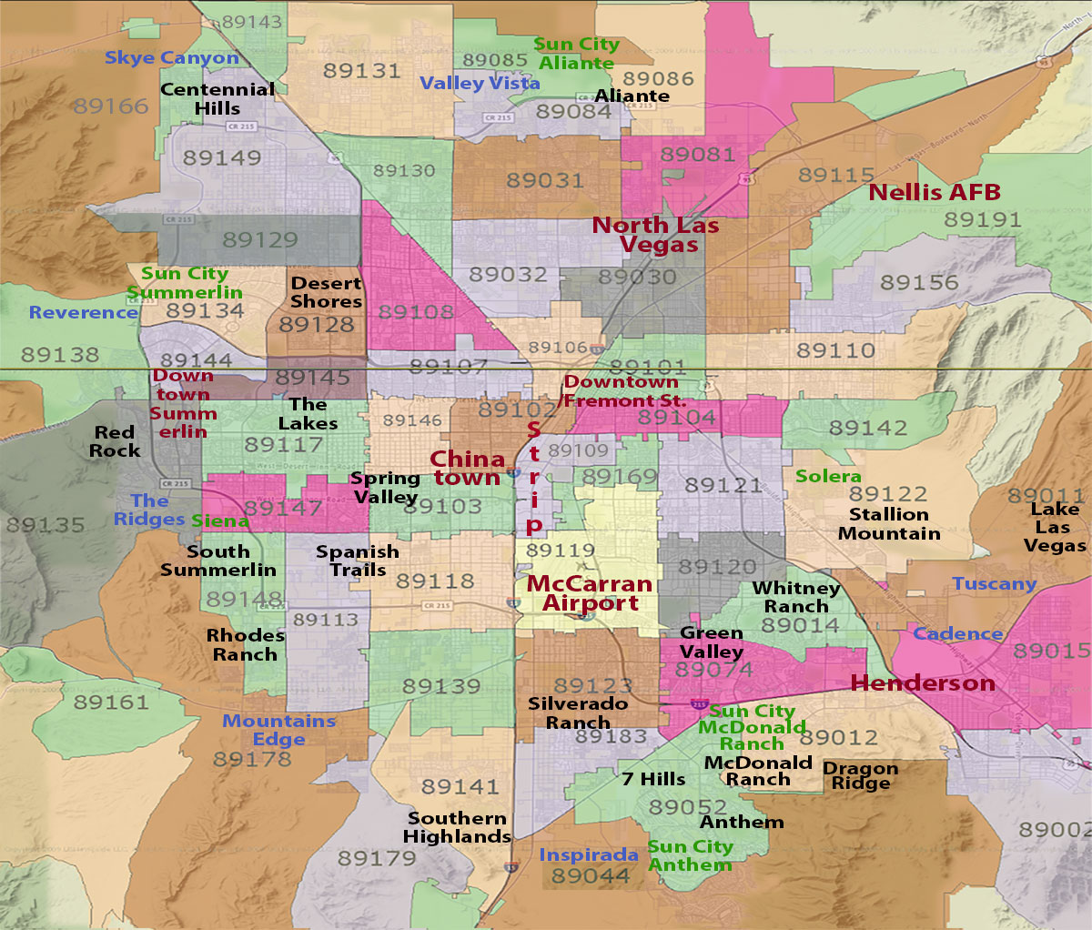Las Vegas Neighborhood Map with Zip Codes