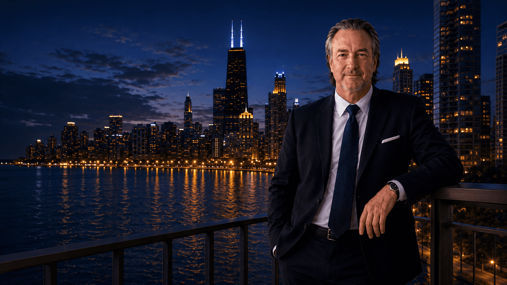 Jack Lindberg with the Chicago skyline